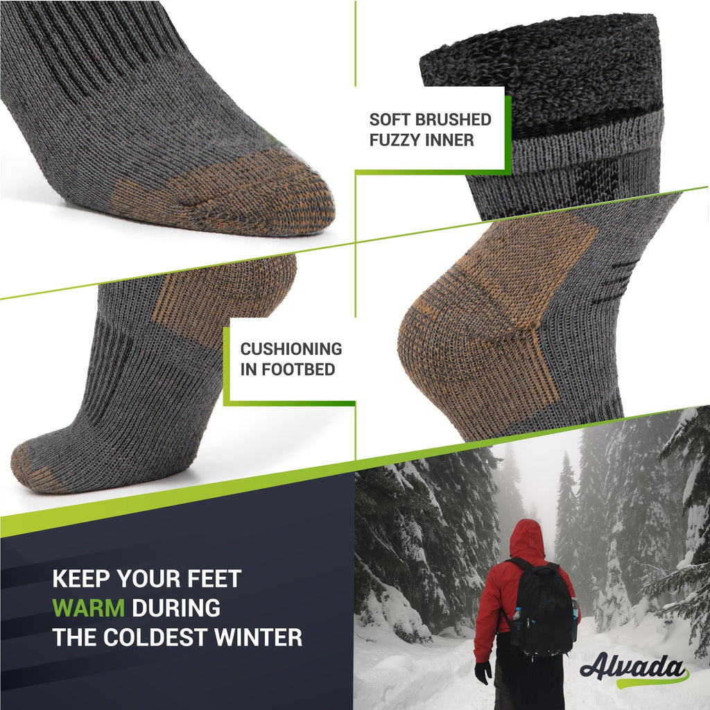 Alvada Merino Wool Hiking Socks Thermal Warm Crew Winter Boot Sock For Men & Women 3 Pairs