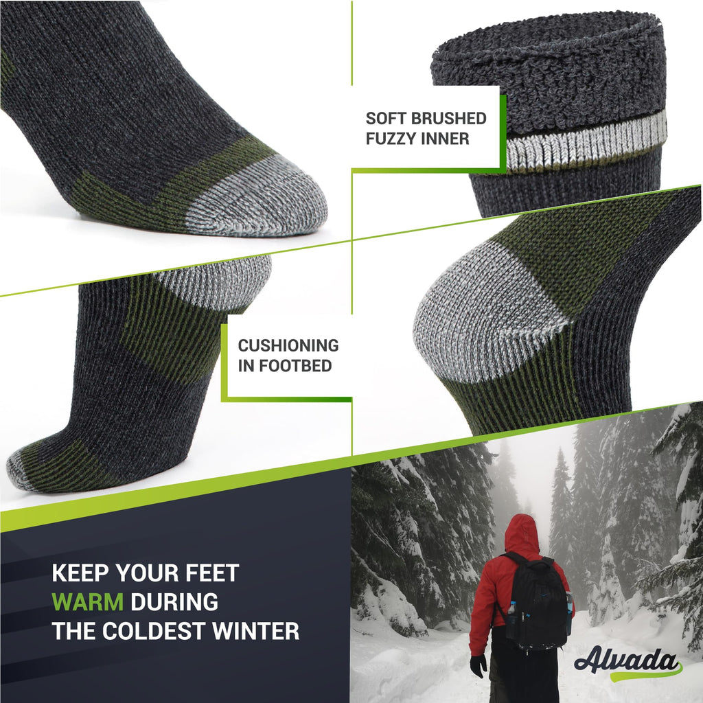 Alvada Merino Wool Hiking Socks Thermal Warm Crew Winter Boot Sock For Men & Women 3 Pairs