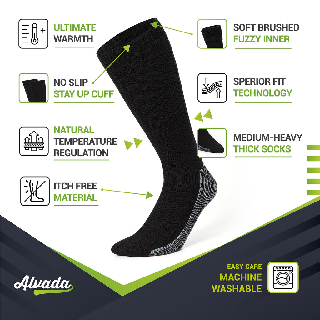 Alvada Merino Wool Hiking Socks Thermal Warm Crew Winter Boot Sock For Men & Women 3 Pairs