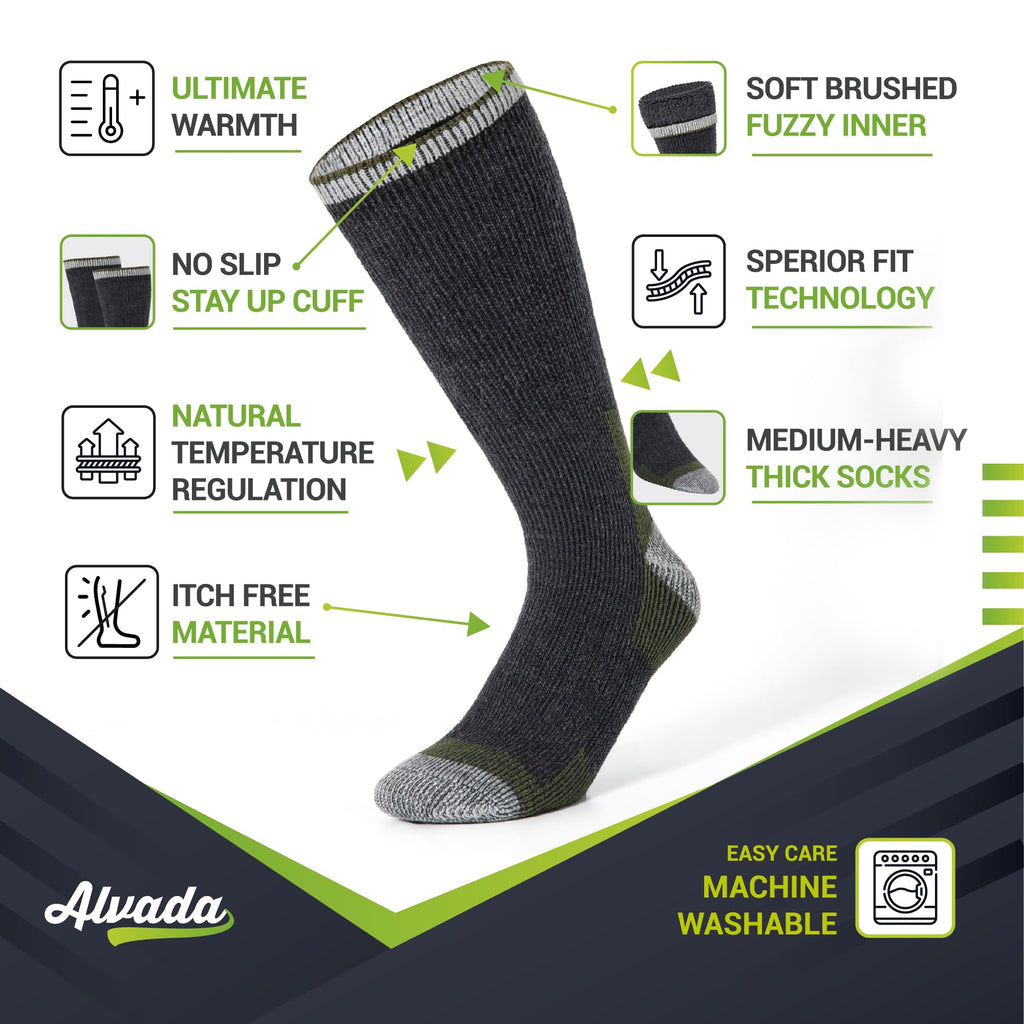 Alvada Merino Wool Hiking Socks Thermal Warm Crew Winter Boot Sock For Men & Women 3 Pairs