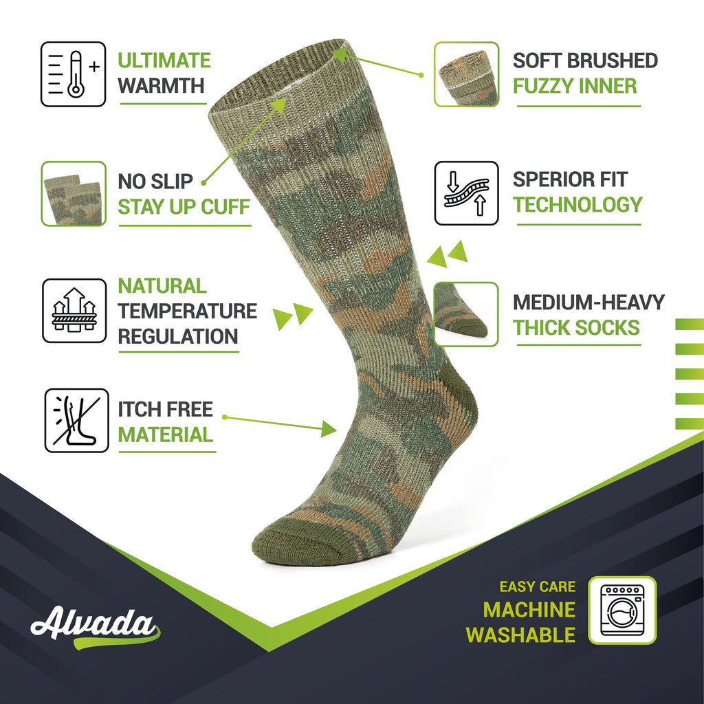 Alvada Merino Wool Hiking Socks Thermal Warm Crew Winter Boot Sock For Men & Women 3 Pairs
