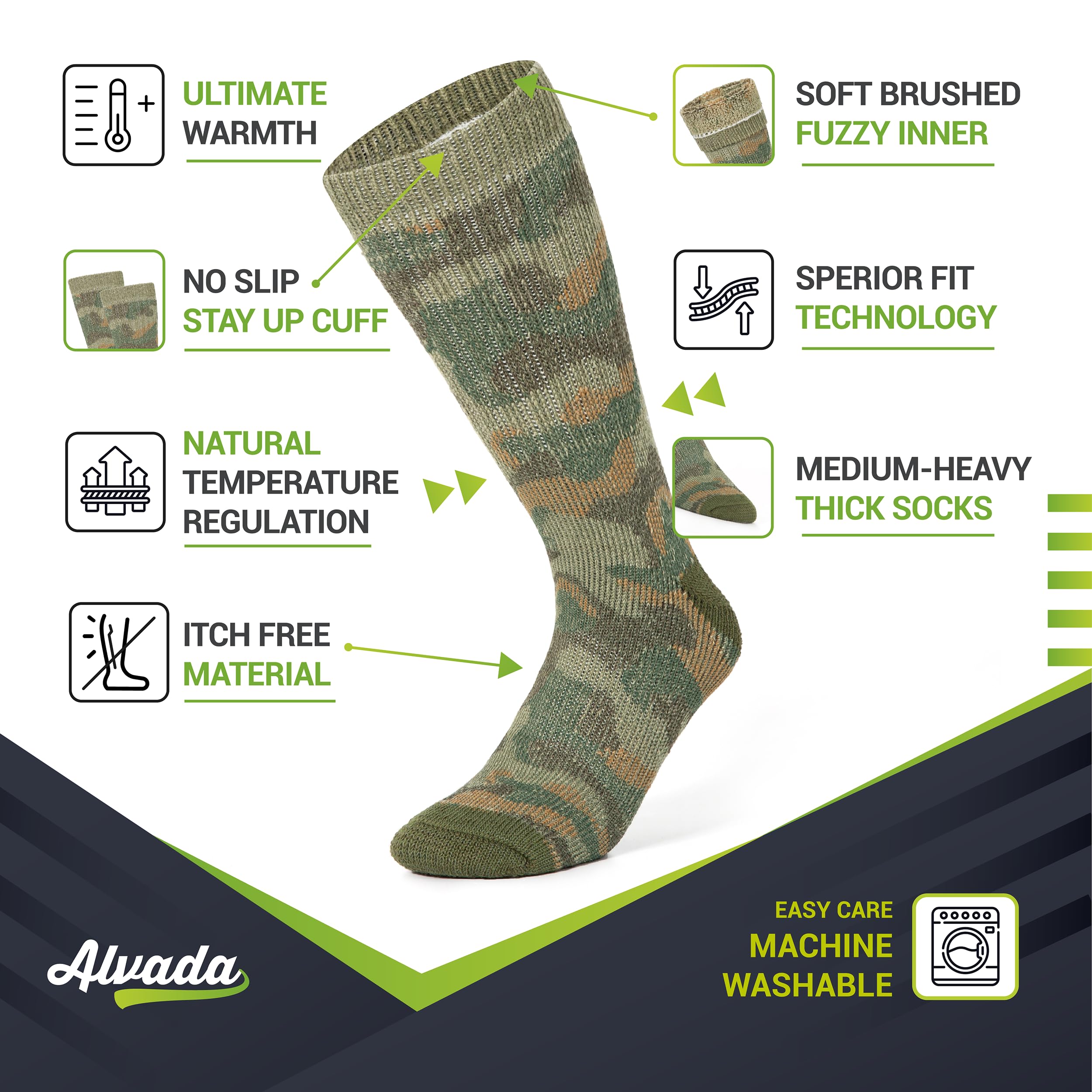 Alvada Merino Wool Hiking Socks Thermal Warm Crew Winter Boot Sock For Men & Women 3 Pairs