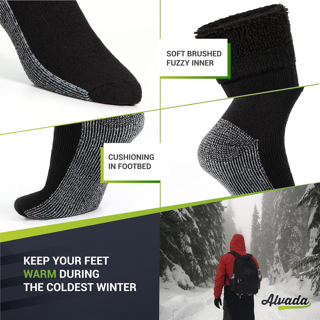Alvada Merino Wool Hiking Socks Thermal Warm Crew Winter Boot Sock For Men & Women 3 Pairs